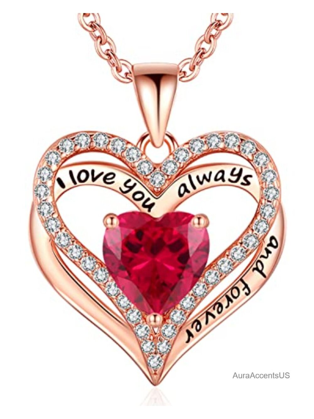 925 Sterling Silver Heart Pendant Necklace Cubic Zirconia Rose Gold Plated